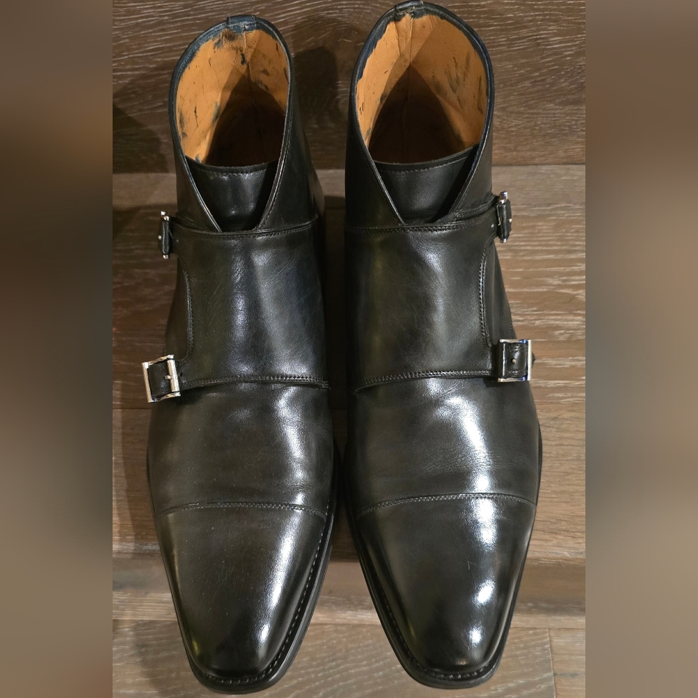 Magnanni Men's Charcoal Grey Leather Double Monk Strap Boots